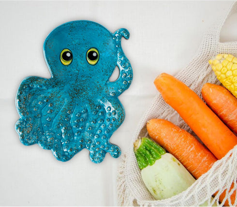 Octopus Spoon Rest for Stove Top, Ceramic Kitchen Counter Spoon Holder, Cute Blue Utensil Rest