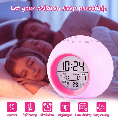 Tarklanda Kids Alarm Clock, Moon Stars Projector Alarm Clock with 7 Color Changing Night Light