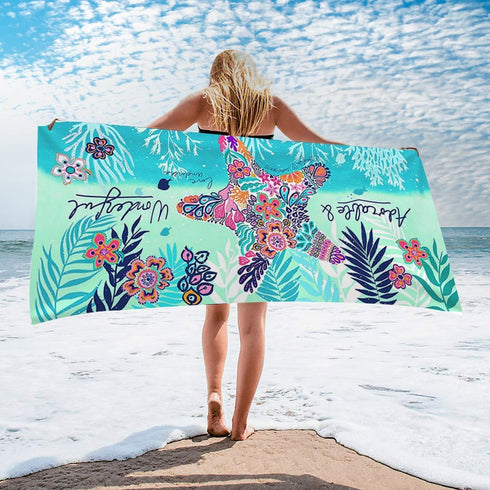 Microfiber Beach Towel, Oversized 30×60 inch Sand Free Quick Dry Lightweight Towel with Cute Starfish Design