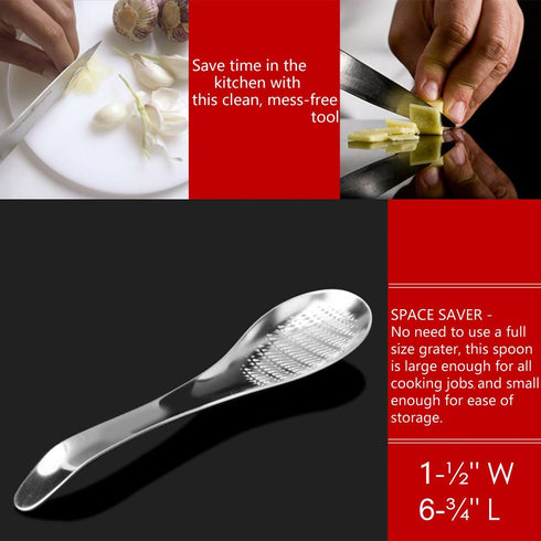 Stainless Steel Ginger Grater Spoon, Lime Lemon Zester, Cheese Grater, Garlic Press Grinding Gadget