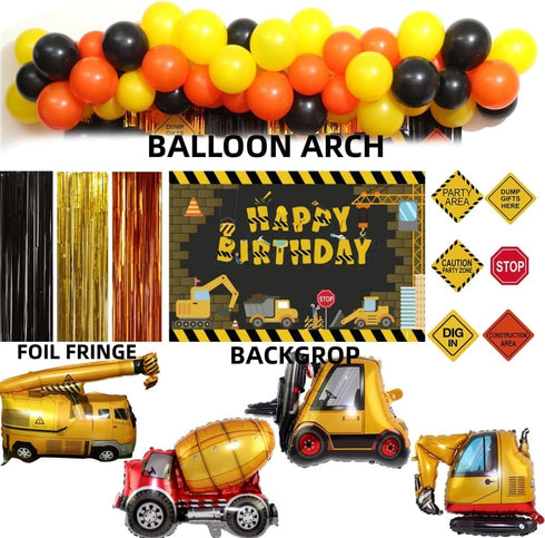 FIGEPO 96 Pack Set Construction Birthday Party Supplies Dump Truck Party Decorations Kits with Balloons Garland kit