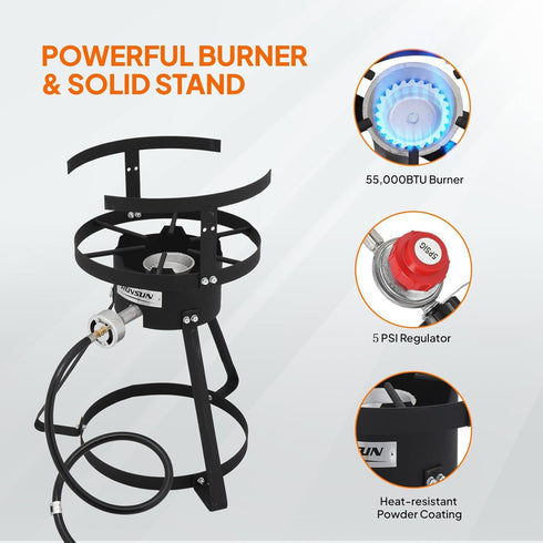 10Qt 55,000 6.7Qt ROVSUN Fish Fryer Pot with BTU Propane Burner, Strainer Basket, Thermometer & Lid, Aluminum Pot