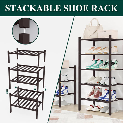 2 Closet, Smiry Shoe Rack, Tier Small Bamboo Shoe Organizer, Stackable Free Standing Wooden Shoe Storage Shelf
