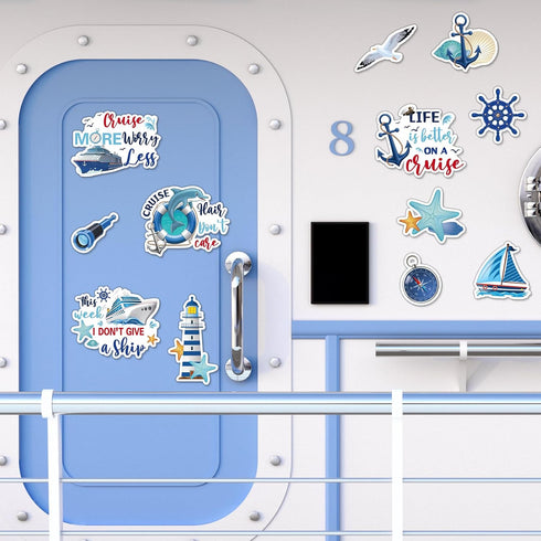 12 Pieces Cruise Door Magnets Decorations - Sea Navigation Ship Refrigerator Stickers for Carnival Cruise Party