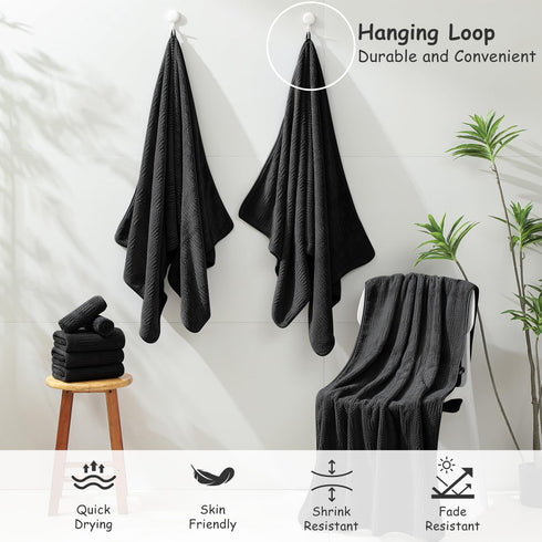 18 Set-6 Sheets,6 Towels,6 Set Pcs Black Woven Family Towels Bath Hand Washcloths Soft Polyester Towels Absorbent