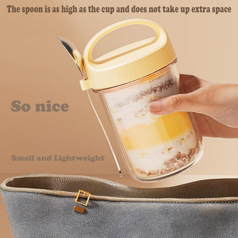 Povinmos 2Pack Handle,14 oz Overnight Oats Containers with Lids and Airtight Oatmeal Container,Mason Jars with Lid