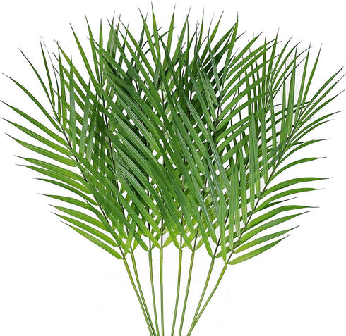 Artificial Areca Palm Leaves, 8 Pcs Faux Tropical Stems for Floral Arrangement, Hawaiian Luau Decor, 28 Inches Tall