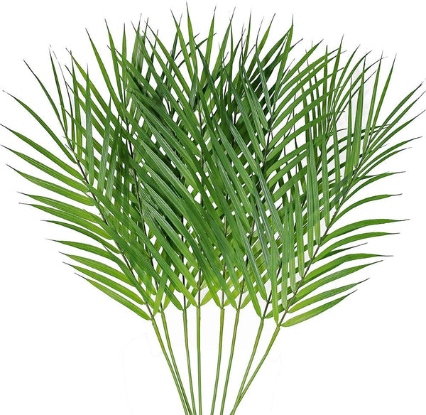 Artificial Areca Palm Leaves, 8 Pcs Faux Tropical Stems for Floral Arrangement, Hawaiian Luau Decor, 28 Inches Tall