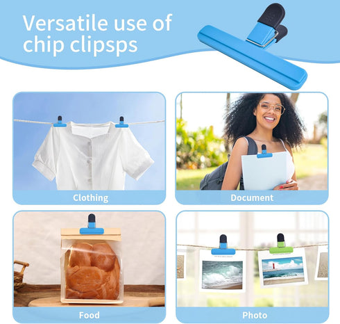 UNIYO 9 Pack Large Chip Bag Clips - Assorted Sizes Heavy Seal Grip Plastic Food Bag Clips