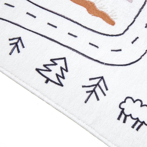 Estmy 4x6 Washable City Road Map Kids Play Rugs Non Slip, Cute Whimsical Nursery Rugs for Girls Boys Bedroom, Thin Pile