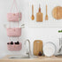 3-Tier TeoKJ Over the Door Hanging Baskets with Button Strap, Woven Cotton Storage Organizer Bag, Wall-Mounted