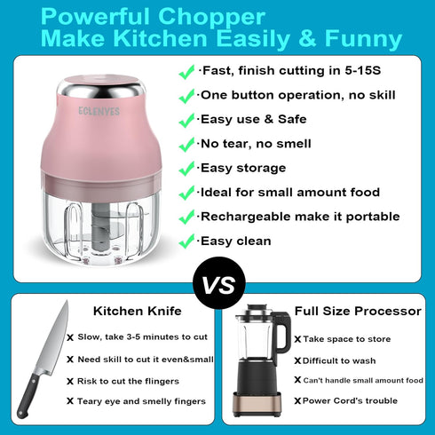 Electric Garlic Chopper, 250ML Mini Portable Veggie Chopper, Wireless Food Processor for Vegetables