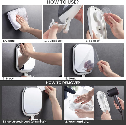 TAILI Shower Mirror Fogless for Shaving, Anti Fog Shaving Mirror with Razor Holder NO-Drilling,Removable,Shatterproof
