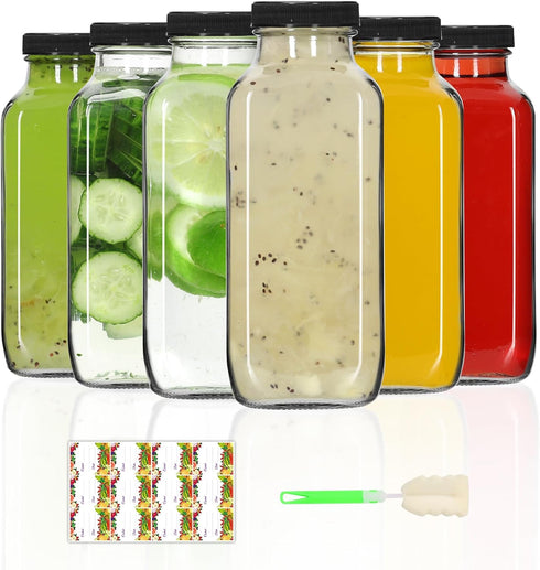 AuroTrends 12 oz Glass Bottles with Lids 6Pack, 360ml Glass Bottles for