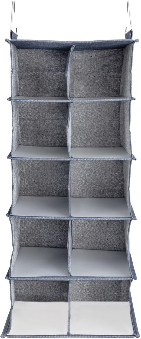 Closet 10 Household Essentials Hanging Cotton Blend and Plastic Shoe Organizer with Storage Compartments, Denim