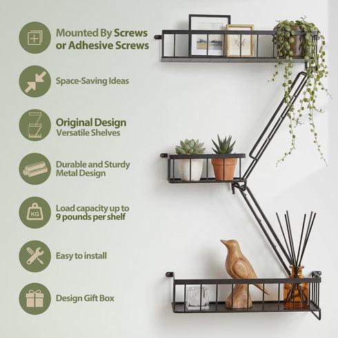 2.5 SweetSage Fire Escape Wall Shelf, Modern City Corner Wall Decorative Action Figure Metal Display with Mini Shelf