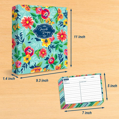 Recipe Binder, 9.5 x 11 inch 3 Ring Kit with 50 Protectors, 100 Recipe Cards & 8 Category Divider Tabs