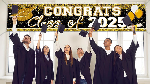 2025 Graduation Decorations - Gold Class of 2025 Banner and Yard Signs for Graduate Party Supplies