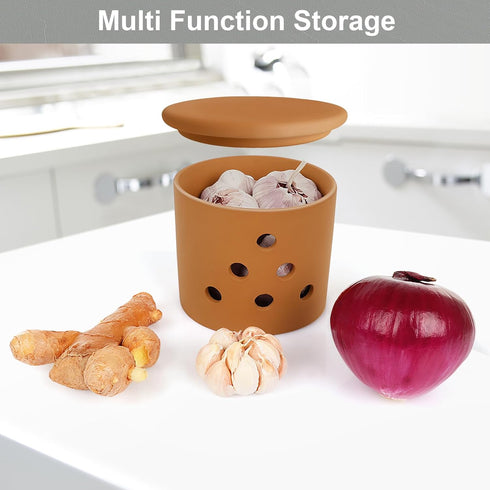 12 LEEPENK Terracotta Garlic Keeper,Vented Clay Garlic Storage Container Saver with Lid and Air Vent,Reserve