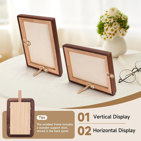 1x1.4 1.8x2.4 2x3 Solid Walnut Mini Picture Frame, Small Wood Photo Frame with Decorative Joinery Corners, Instax