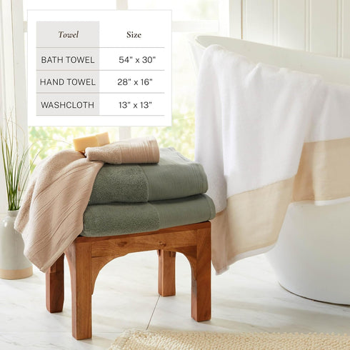 Set 100% 2 2 2 Green Bath Towel - Ultra-Soft Cotton, Linen Like Border Design - Bath Towels, Hand Towels, Washcloths