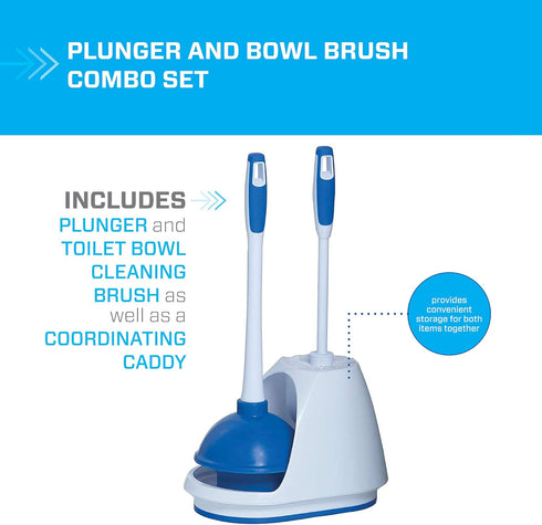 3-Piece Set, Mr. Clean Toilet Plunger and Bowl Brush Combo with Caddy, Heavy-Duty Plunger, Toilet Brush, and Caddy