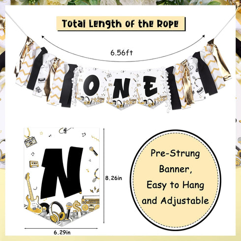 1st Notorious One High Chair Banner for Boys - Black and Gold - Hip Hop Birthday Party Decoration
