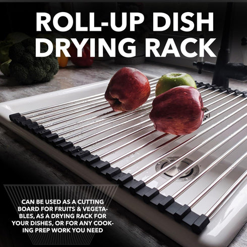 Roll Up Dish Drying Rack, 21" x 16", Over The Sink Foldable SUS304 Stainless Steel Dish Drying Rack