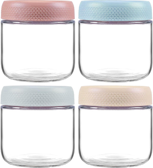 MOLADRI 4 Pack Glass Clear Storage Canister with Airtight Lid, 12oz Overnight Oats