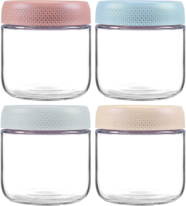 MOLADRI 4 Pack Glass Clear Storage Canister with Airtight Lid, 12oz Overnight Oats