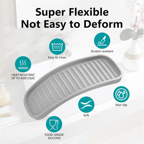Silicone Sponge Holder 2 Pack, Waterproof Dish Soap Tray for Kitchen Sink, Multipurpose Organizer for Soap Dispenser