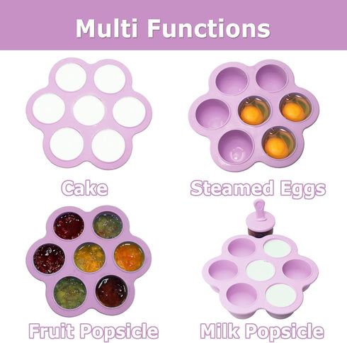Silicone Popsicle Molds, 7-cavity DIY Ice Pop Mold with Colorful Sticks for Non-Stick Cake Molds (Purple)