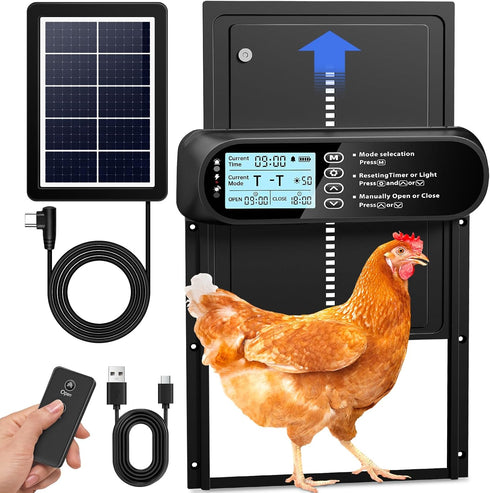 nolonly Automatic Chicken Coop Door Solar Powered, LCD Screen Electric Auto Chicken Coop
