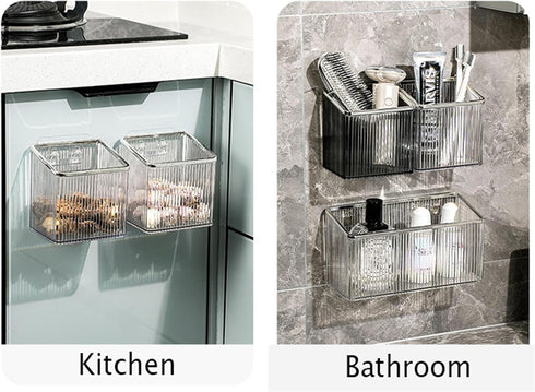 Qushy Floating Shelves Wall Bin Organizer, Adhesive Wall Mounted Plastic Storage for Makeup, Office, Kitchen