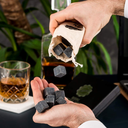 Premium Whiskey Stones Gift Set, 12 Pcs Marble Reusable Ice Cubes and Bag, Whiskey, Bourbon, Cognac, Scotch, Gin, Wine
