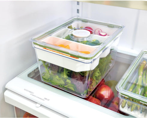 IDESIGN Large Tall Clear Produce Storage Bin with 3 Movable Dividers, The Fresh Collection – 7.85” L x 10.5” W