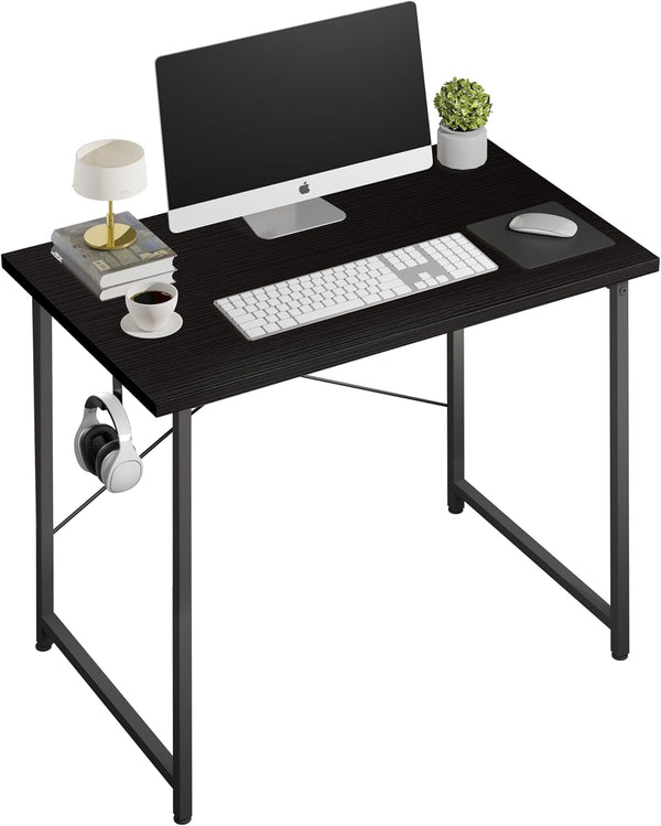 YSSOA 32 Inch Black Computer Desk, Modern Simple Home Office Work Study Writing Table with Headphone Hooks