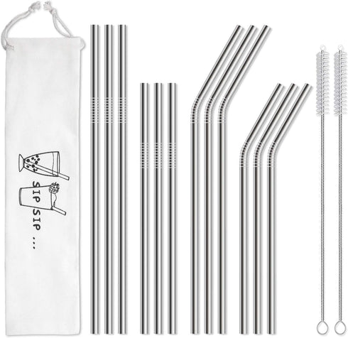 Hiware 12-Pack Reusable Stainless Steel Metal Straws - Long Drinking Straws with Case for 30 oz and 20 oz Tumblers