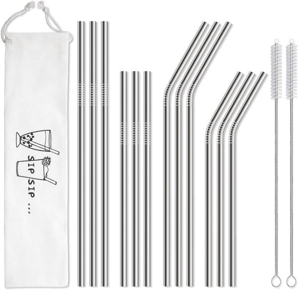 Hiware 12-Pack Reusable Stainless Steel Metal Straws - Long Drinking Straws with Case for 30 oz and 20 oz Tumblers