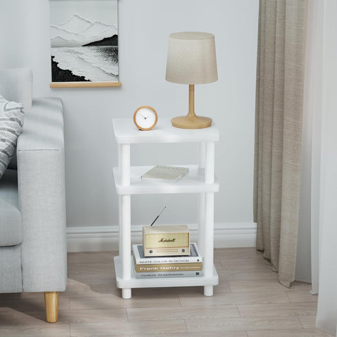 DALEMHOME 3 Solid Wood Tier End Table, Side Table Sofa Couch Table for Living Room, Night Stand Storage Shelf