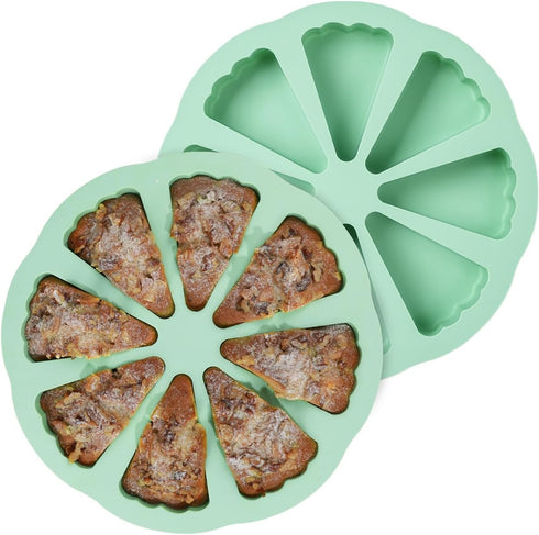 Silicone Scone Pan - 2 Pack Nonstick Triangle Baking Molds for Pizza, Brownies, Cheesecake, Green/8 Cavities