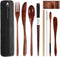 Reusable Bamboo Cutlery Set 9 Pcs - Wooden Utensils for Eating with Case, Fork, Spoon, Knife, Chopsticks, Flatware