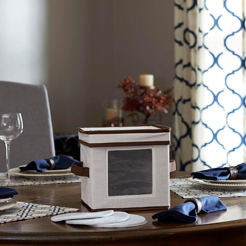 Household Essentials China Plate Storage Box, Holds 12 Dessert Plates or Bowls, Windowed Panel, Sturdy Frame,