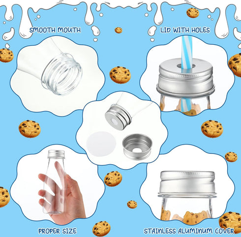 20 300 Yungyan Pcs Plastic Cookies Milk Bottles with Straws and Lids Small Clear Milk Jar with Lids Mini Juice Bottles