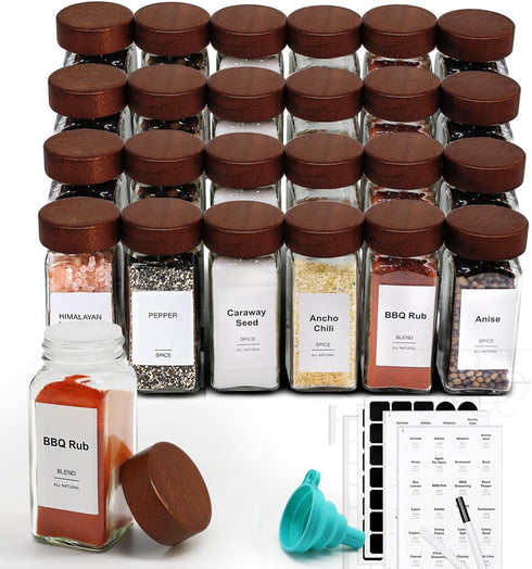 24 Pcs Spice Jars, 4oz Seasoning Containers with Acacia Wood Shaker Lids,