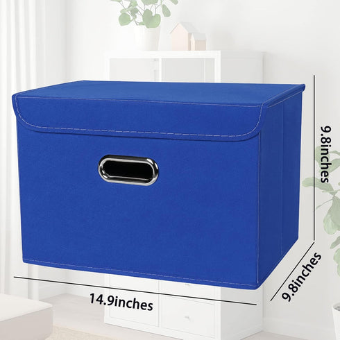 STOREONE 3 Pcs Fabric Storage Cube Bins, Foldable Organizer Container with Lids and Metal Handles for Home