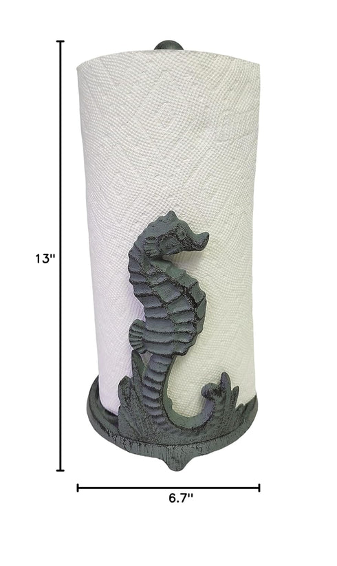 De Leon Collections Seafoam Green Cast Iron Sea Horse Paper Towel Holder