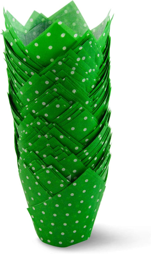 Polka Dot Green Tulip Baking Cups, Cupcake Liners, Greaseproof Paper, 100 Count