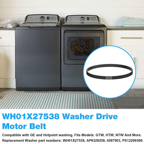 WH01X27538 Washer Motor Drive Belt Replacement GE Hotpoint Clothes Washing Machine Parts PS12299369, AP6328256, 4587903,290D1101P005-22" Long, 5 Ribs, 4 Grooves