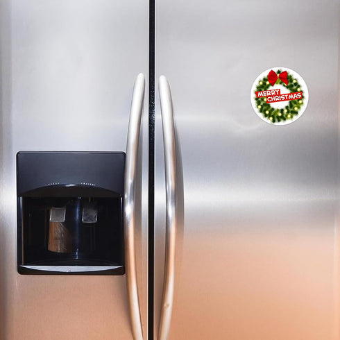 Merry Christmas Wreath Seasonal Magnet, Holiday Decoration for Refrigerator and Car, 5.5 Inches